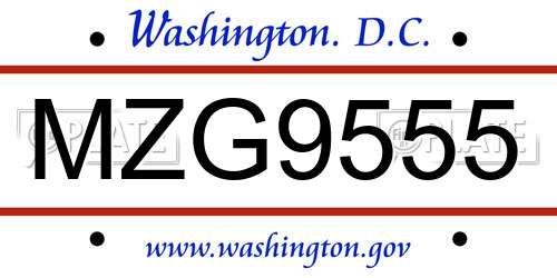 MZG9555 District Of Columbia License Plate