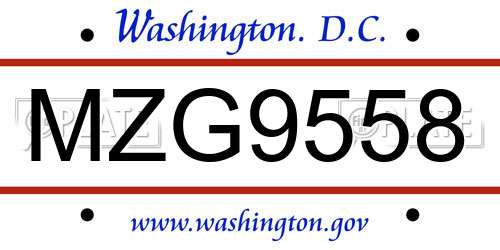 MZG9558 District Of Columbia License Plate