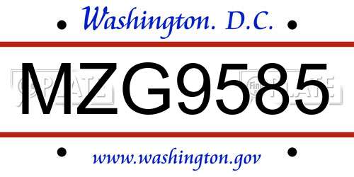MZG9585 District Of Columbia License Plate
