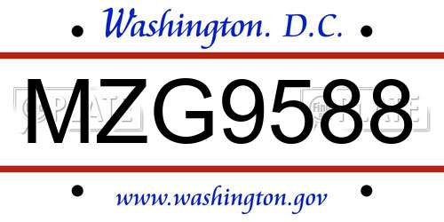 MZG9588 District Of Columbia License Plate