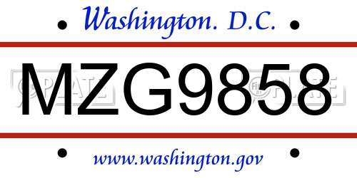 MZG9858 District Of Columbia License Plate