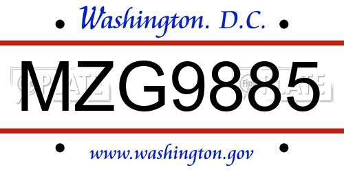 MZG9885 District Of Columbia License Plate