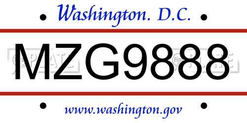 MZG9888 District Of Columbia License Plate