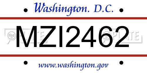 MZI2462 District Of Columbia License Plate