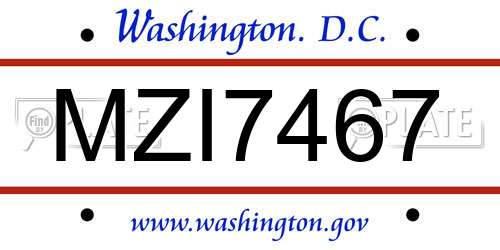 MZI7467 District Of Columbia License Plate