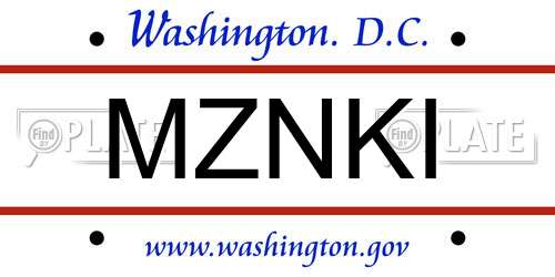 MZNKI District Of Columbia License Plate