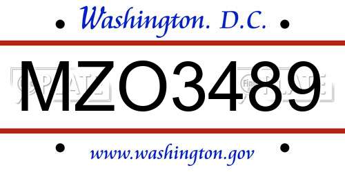 MZO3489 District Of Columbia License Plate