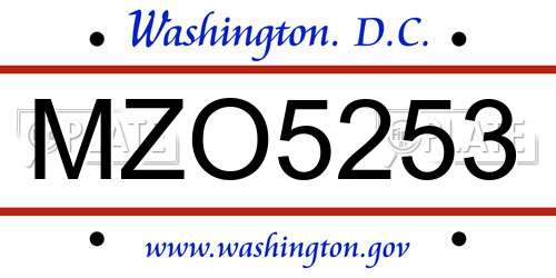 MZO5253 District Of Columbia License Plate