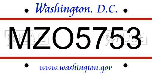MZO5753 District Of Columbia License Plate