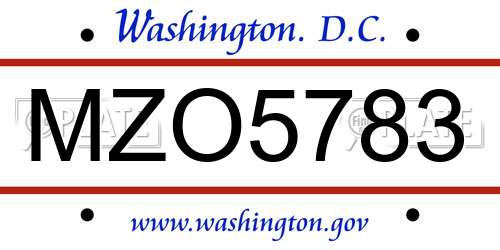 MZO5783 District Of Columbia License Plate