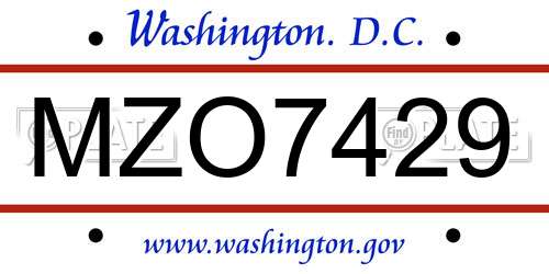 MZO7429 District Of Columbia License Plate