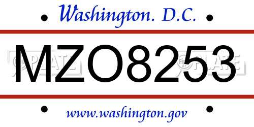 MZO8253 District Of Columbia License Plate