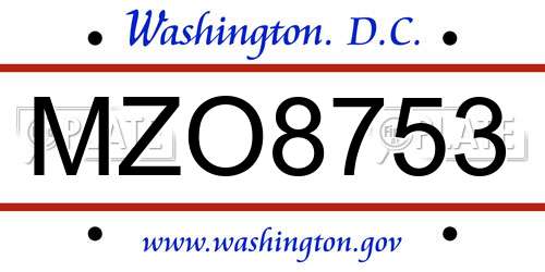 MZO8753 District Of Columbia License Plate