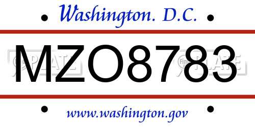 MZO8783 District Of Columbia License Plate