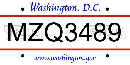 MZQ3489 District Of Columbia License Plate