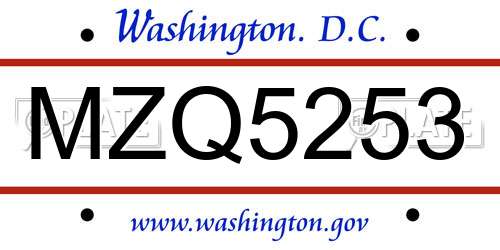 MZQ5253 District Of Columbia License Plate