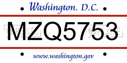 MZQ5753 District Of Columbia License Plate