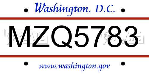 MZQ5783 District Of Columbia License Plate
