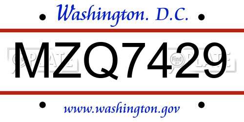 MZQ7429 District Of Columbia License Plate