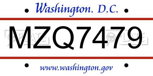 MZQ7479 District Of Columbia License Plate