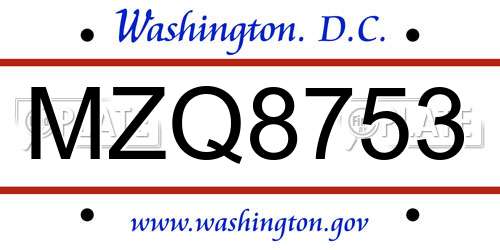 MZQ8753 District Of Columbia License Plate