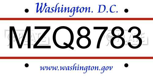 MZQ8783 District Of Columbia License Plate