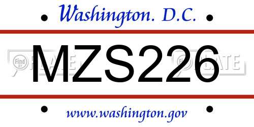 MZS226 District Of Columbia License Plate