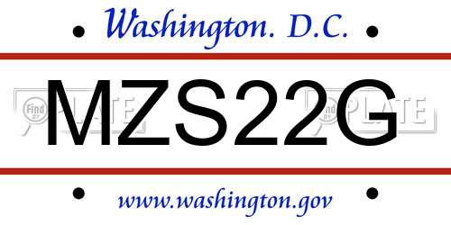 MZS22G District Of Columbia License Plate