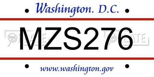 MZS276 District Of Columbia License Plate