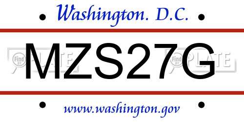 MZS27G District Of Columbia License Plate