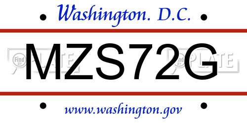 MZS72G District Of Columbia License Plate