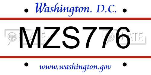 MZS776 District Of Columbia License Plate