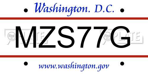 MZS77G District Of Columbia License Plate
