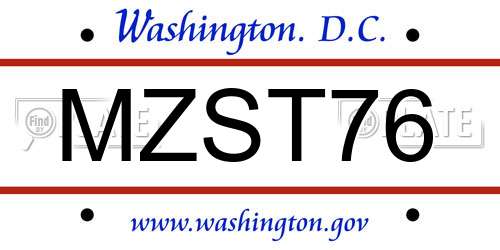 MZST76 District Of Columbia License Plate
