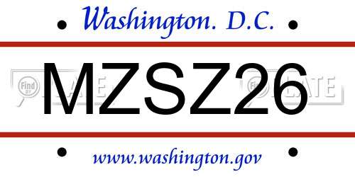 MZSZ26 District Of Columbia License Plate
