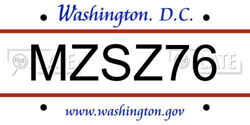 MZSZ76 District Of Columbia License Plate
