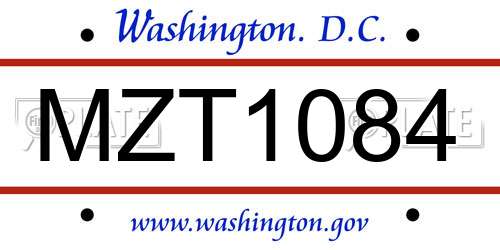 MZT1084 District Of Columbia License Plate