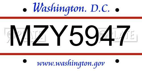 MZY5947 District Of Columbia License Plate