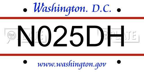 N025DH District Of Columbia License Plate