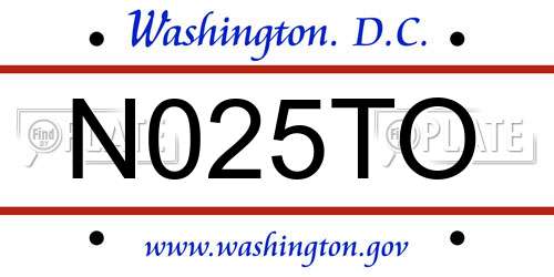 N025TO District Of Columbia License Plate