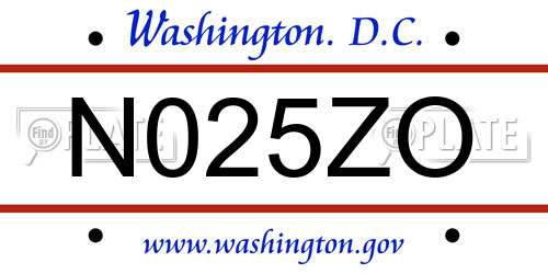 N025ZO District Of Columbia License Plate