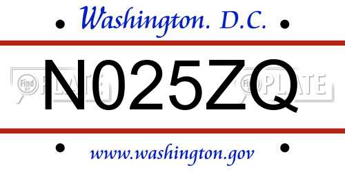 N025ZQ District Of Columbia License Plate