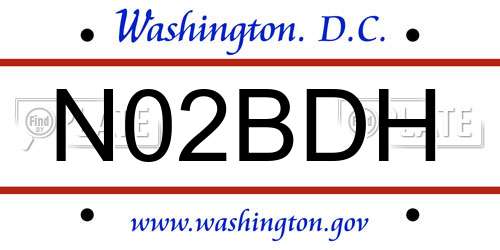 N02BDH District Of Columbia License Plate