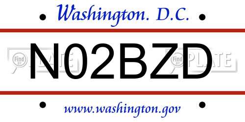 N02BZD District Of Columbia License Plate