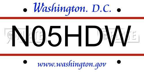 N05HDW District Of Columbia License Plate