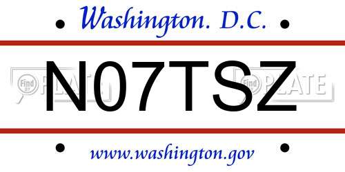 N07TSZ District Of Columbia License Plate