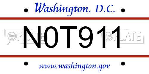 N0T911 District Of Columbia License Plate