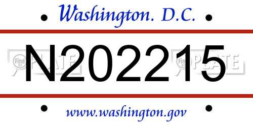 N202215 District Of Columbia License Plate