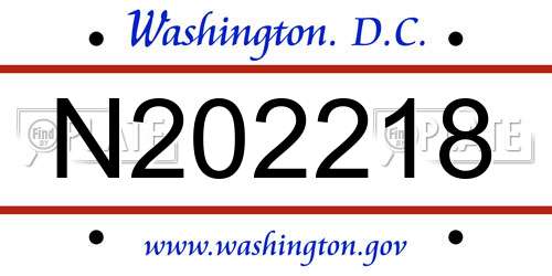 N202218 District Of Columbia License Plate