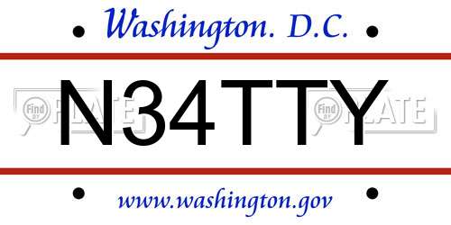N34TTY District Of Columbia License Plate
